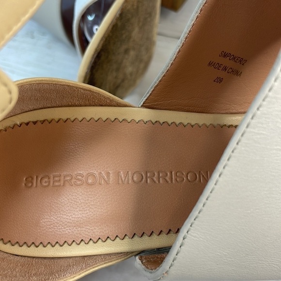 Sigerson Morrison Multi Neutral Colors Poker 2 Strap Heeled Sandals - Picture 12 of 14